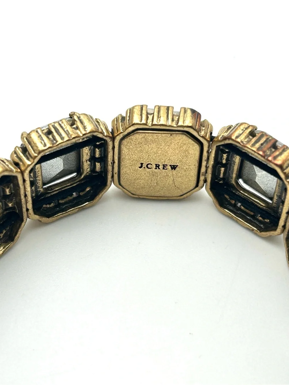 J. Crew Deep Red and Green Jeweled Links Stretch Bracelet